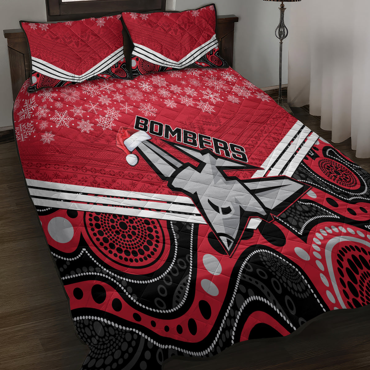custom-essendon-football-christmas-quilt-bed-set-merry-xmas-2023-mix-aboriginal-art