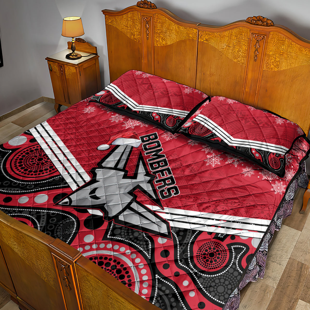 custom-essendon-football-christmas-quilt-bed-set-merry-xmas-2023-mix-aboriginal-art