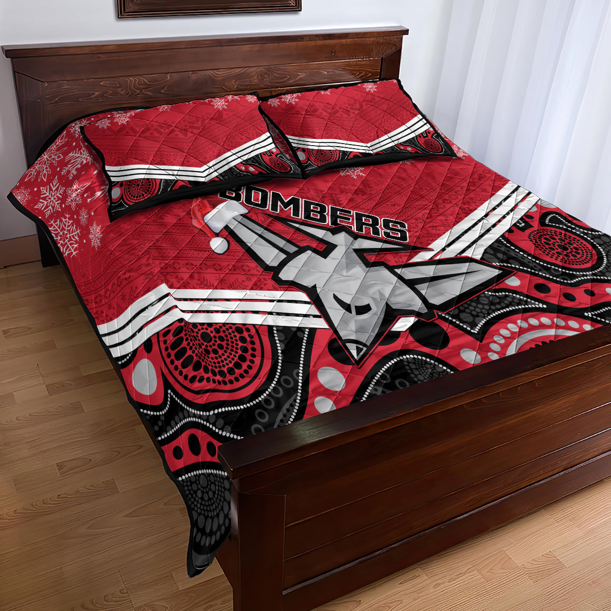 custom-essendon-football-christmas-quilt-bed-set-merry-xmas-2023-mix-aboriginal-art
