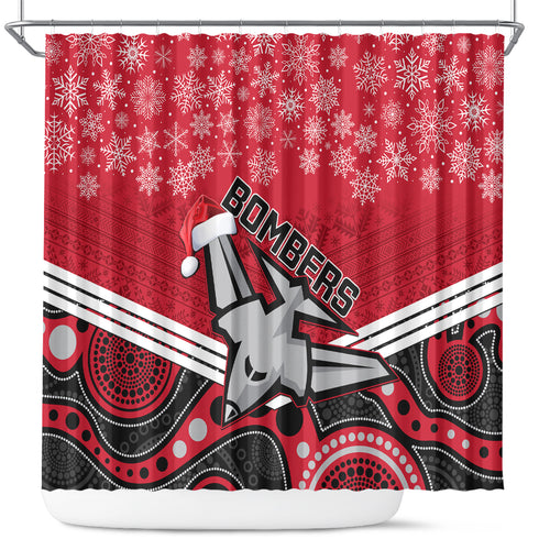 custom-essendon-football-christmas-shower-curtain-merry-xmas-2023-mix-aboriginal-art