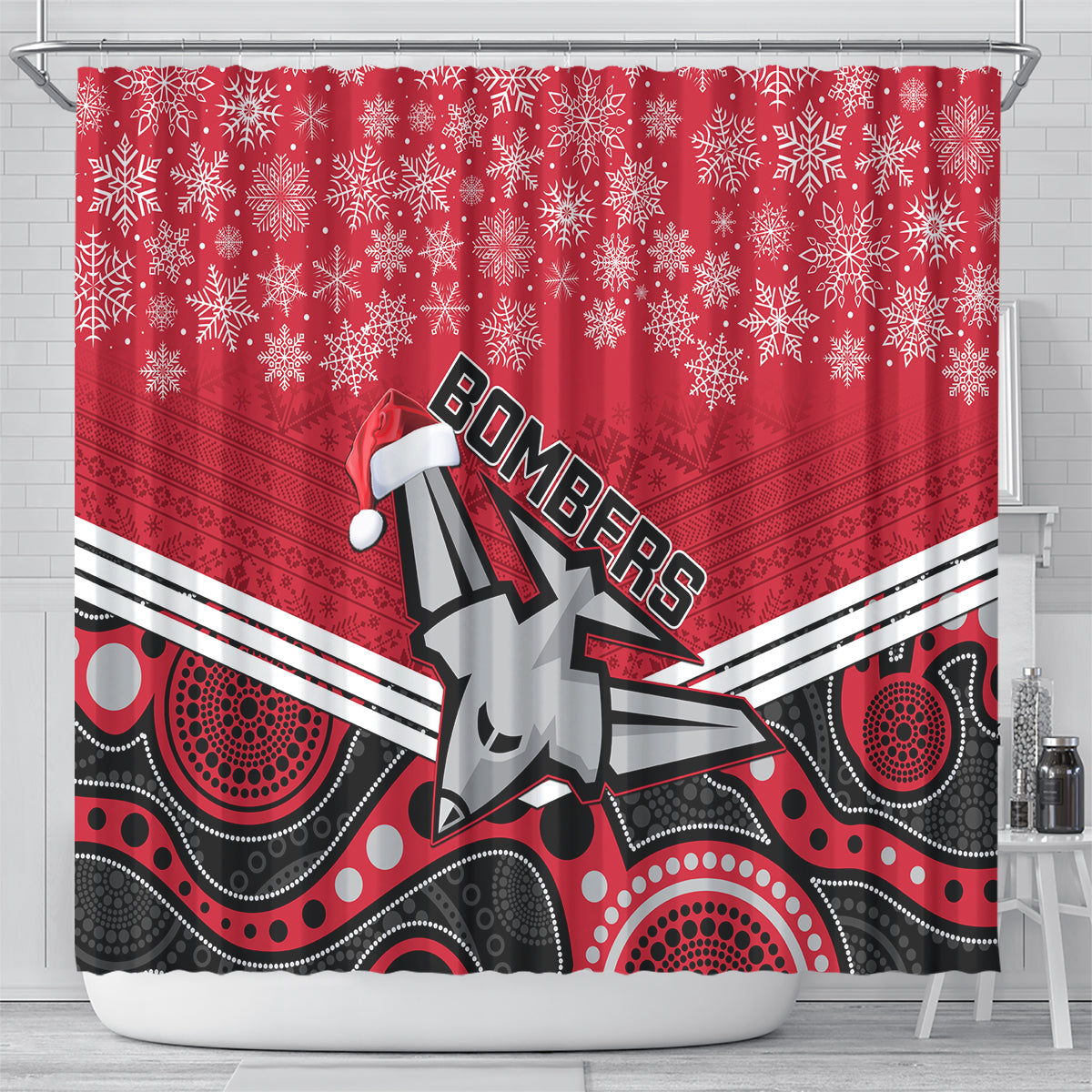 custom-essendon-football-christmas-shower-curtain-merry-xmas-2023-mix-aboriginal-art