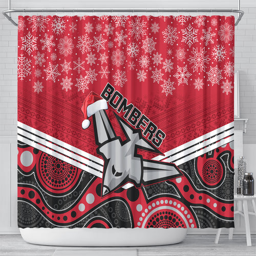 custom-essendon-football-christmas-shower-curtain-merry-xmas-2023-mix-aboriginal-art