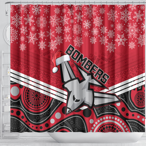 custom-essendon-football-christmas-shower-curtain-merry-xmas-2023-mix-aboriginal-art