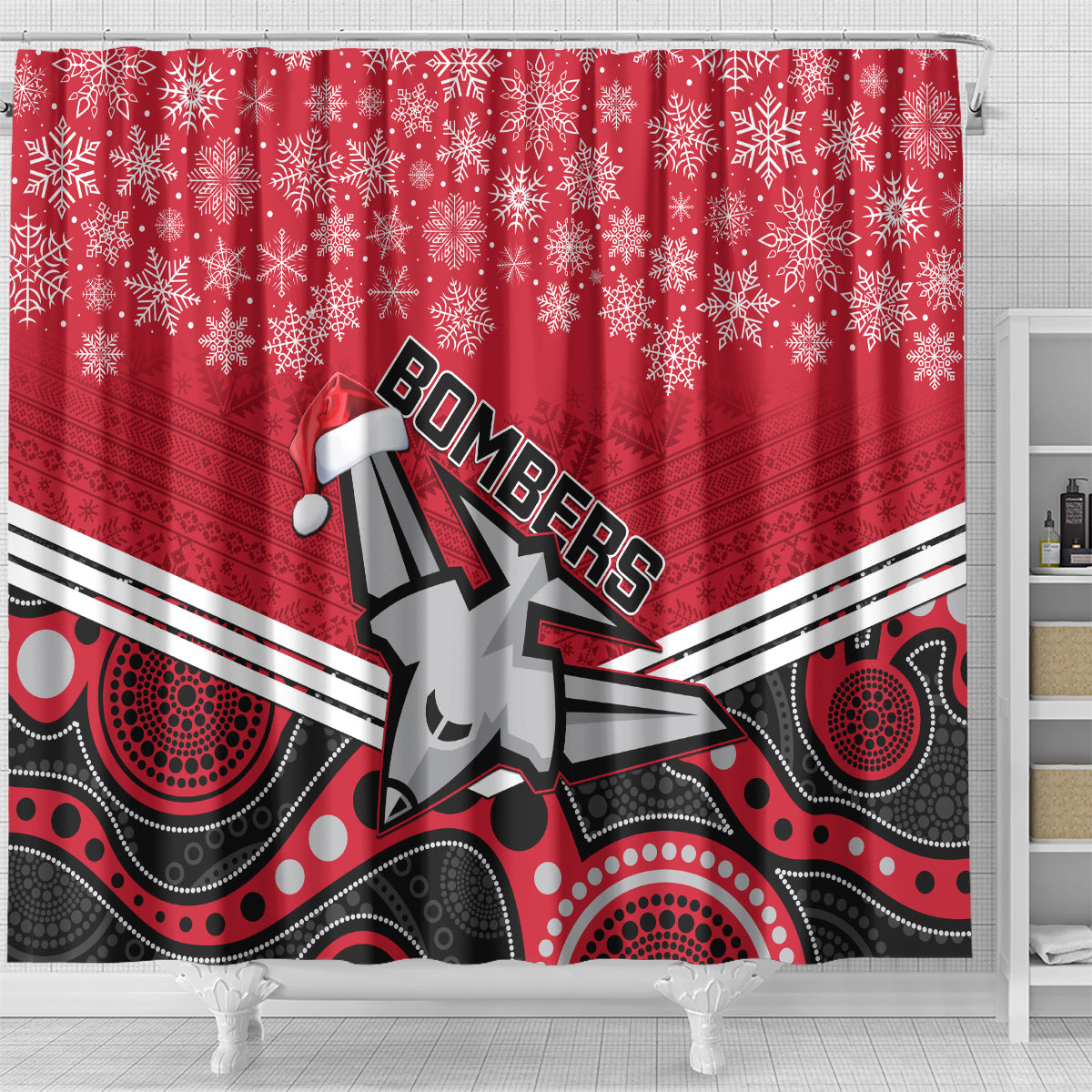 custom-essendon-football-christmas-shower-curtain-merry-xmas-2023-mix-aboriginal-art