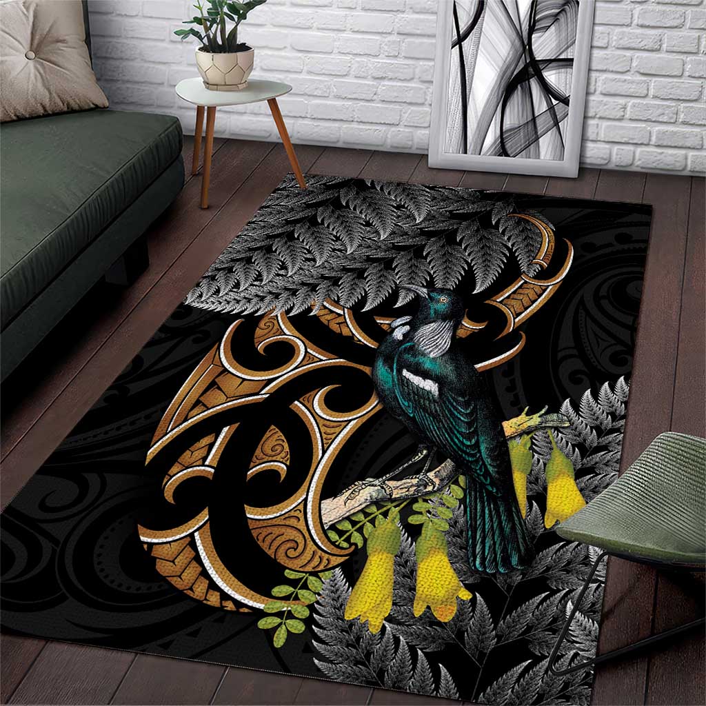 Aotearoa Kowhai Tui Bird Area Rug Maori Ngaru With Silver Fern