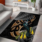 Aotearoa Kowhai Tui Bird Area Rug Maori Ngaru With Silver Fern