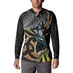 Aotearoa Kowhai Tui Bird Button Sweatshirt Maori Ngaru With Silver Fern