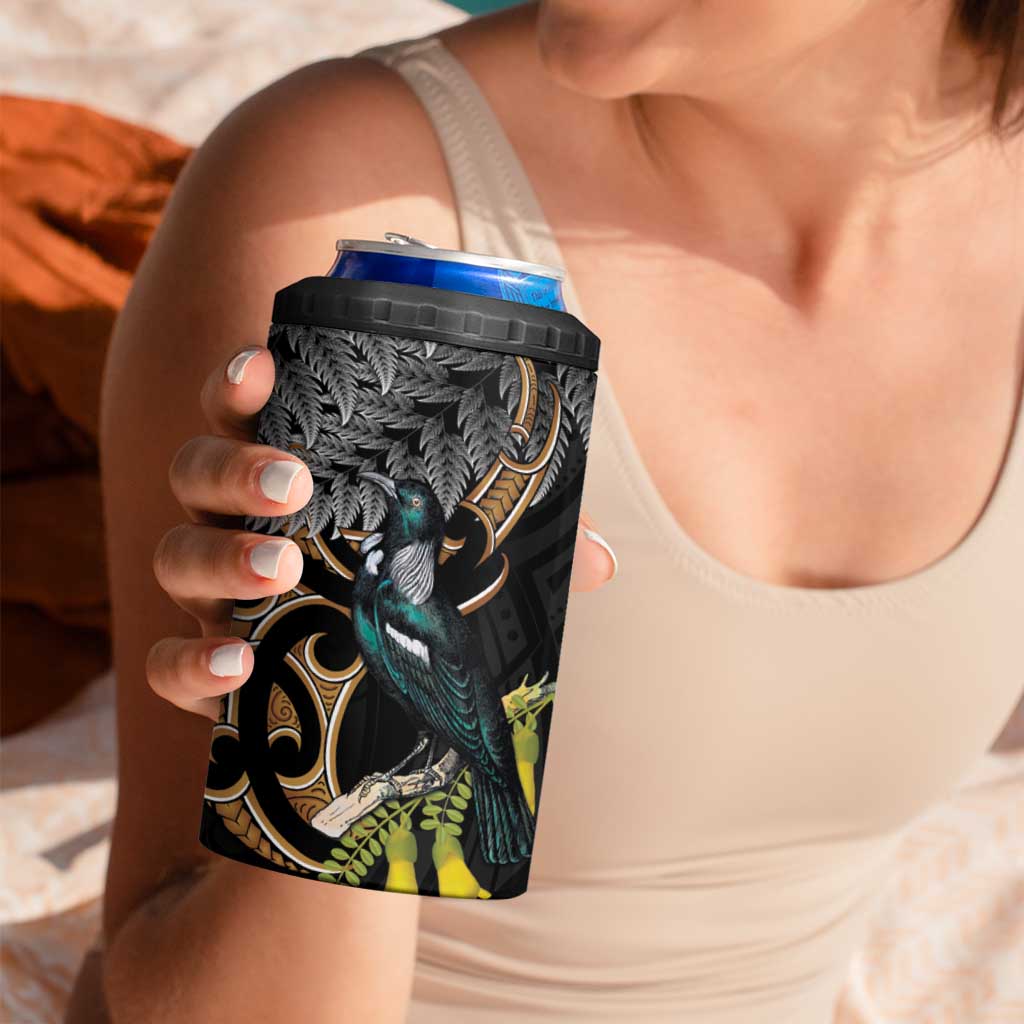 Aotearoa Kowhai Tui Bird 4 in 1 Can Cooler Tumbler Maori Ngaru With Silver Fern
