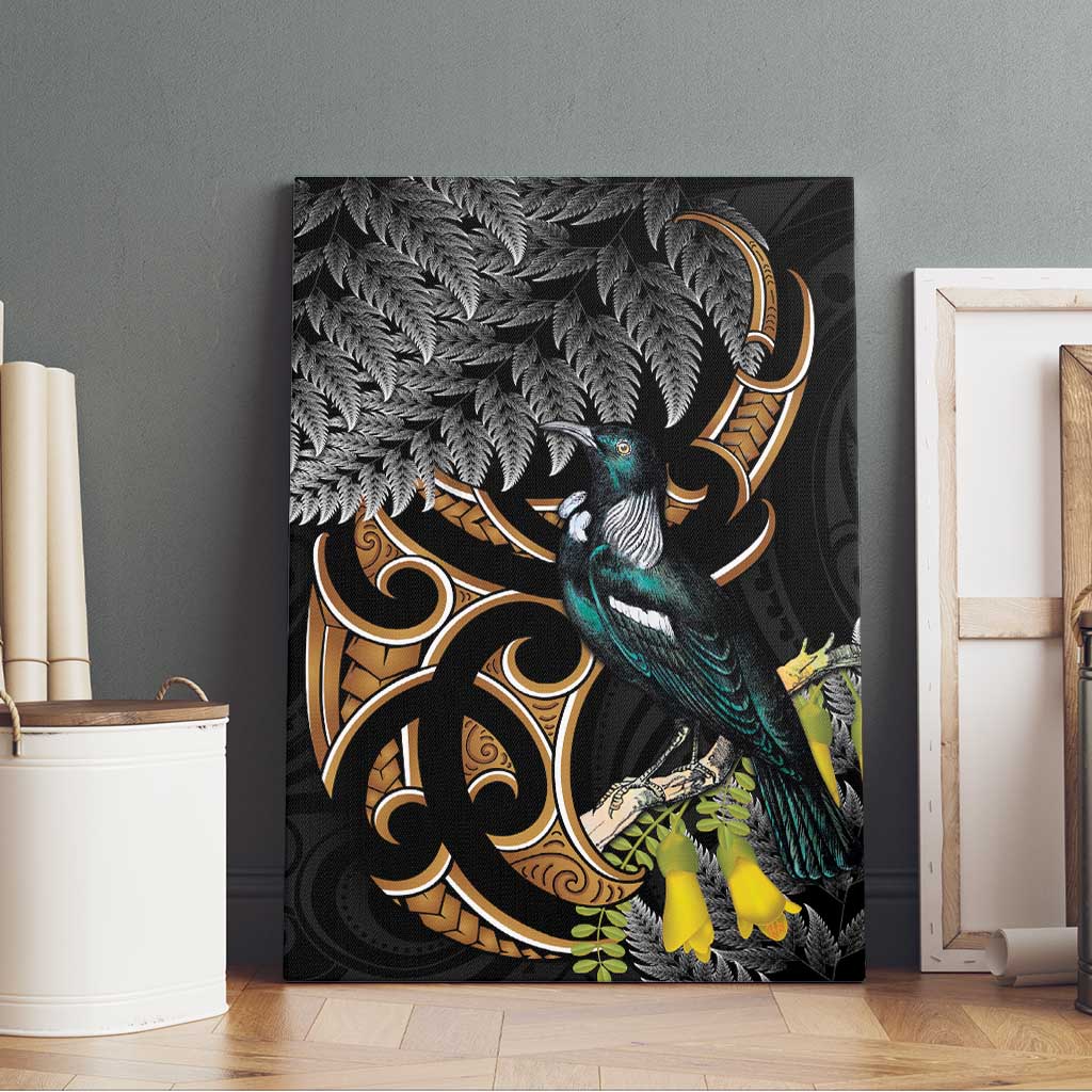 Aotearoa Kowhai Tui Bird Canvas Wall Art Maori Ngaru With Silver Fern