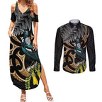 Aotearoa Kowhai Tui Bird Couples Matching Summer Maxi Dress and Long Sleeve Button Shirt Maori Ngaru With Silver Fern
