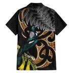 Aotearoa Kowhai Tui Bird Family Matching Long Sleeve Bodycon Dress and Hawaiian Shirt Maori Ngaru With Silver Fern
