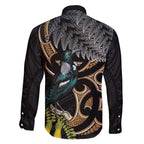 Aotearoa Kowhai Tui Bird Family Matching Long Sleeve Bodycon Dress and Hawaiian Shirt Maori Ngaru With Silver Fern