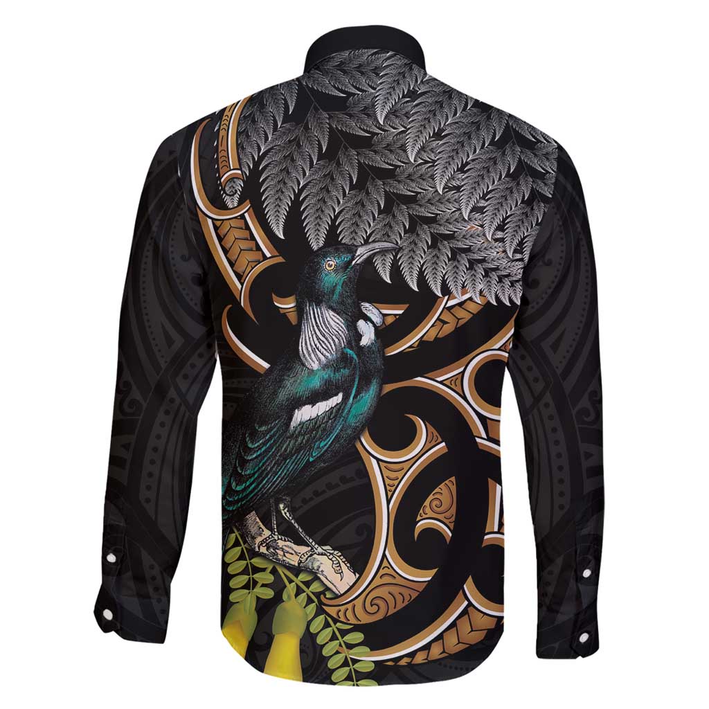 Aotearoa Kowhai Tui Bird Family Matching Long Sleeve Bodycon Dress and Hawaiian Shirt Maori Ngaru With Silver Fern