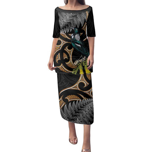 Aotearoa Kowhai Tui Bird Family Matching Puletasi and Hawaiian Shirt Maori Ngaru With Silver Fern