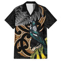 Aotearoa Kowhai Tui Bird Family Matching Short Sleeve Bodycon Dress and Hawaiian Shirt Maori Ngaru With Silver Fern