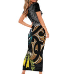 Aotearoa Kowhai Tui Bird Family Matching Short Sleeve Bodycon Dress and Hawaiian Shirt Maori Ngaru With Silver Fern