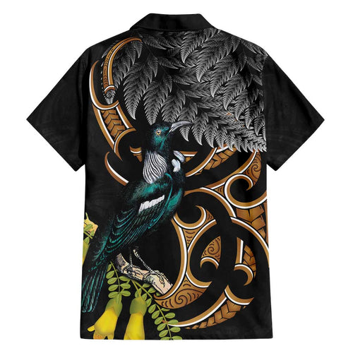 Aotearoa Kowhai Tui Bird Family Matching Tank Maxi Dress and Hawaiian Shirt Maori Ngaru With Silver Fern