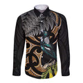 Aotearoa Kowhai Tui Bird Long Sleeve Button Shirt Maori Ngaru With Silver Fern