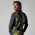 Aotearoa Kowhai Tui Bird Long Sleeve Polo Shirt Maori Ngaru With Silver Fern
