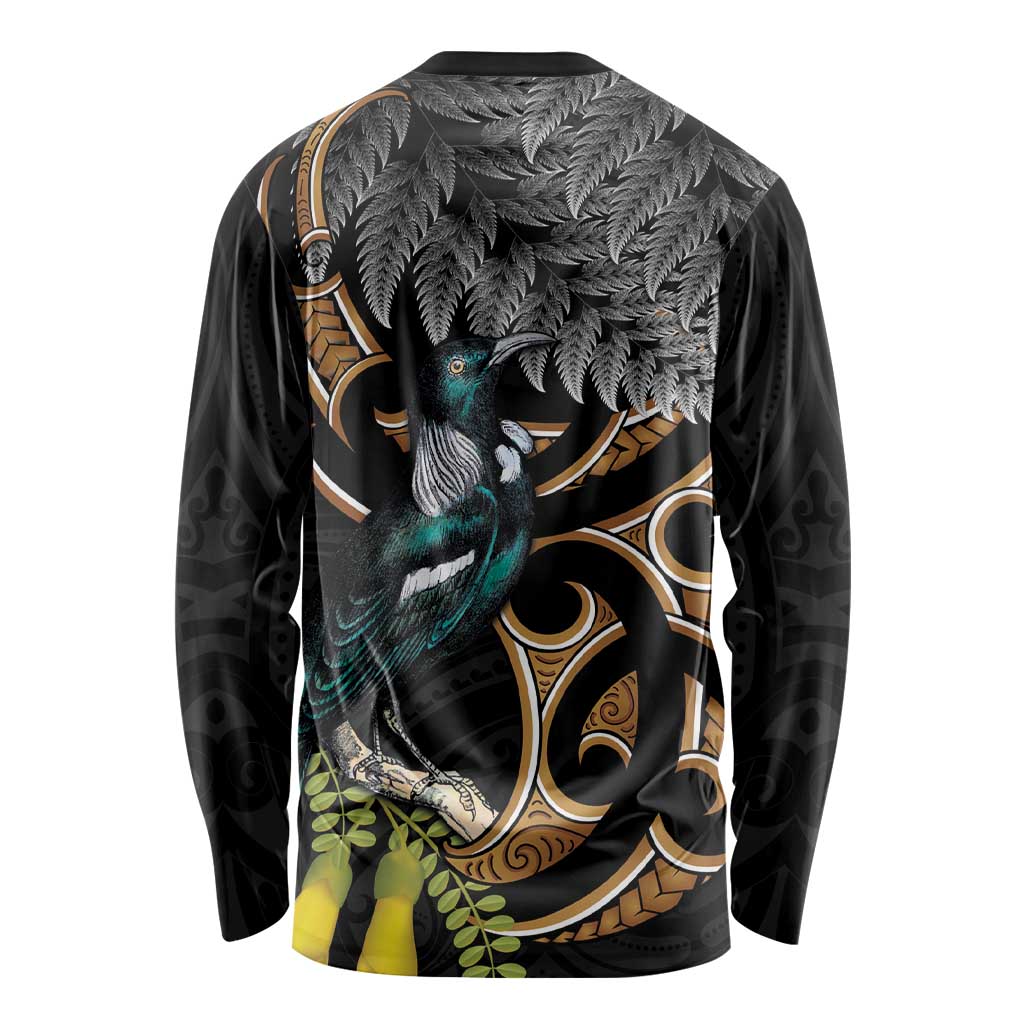 Aotearoa Kowhai Tui Bird Long Sleeve Shirt Maori Ngaru With Silver Fern