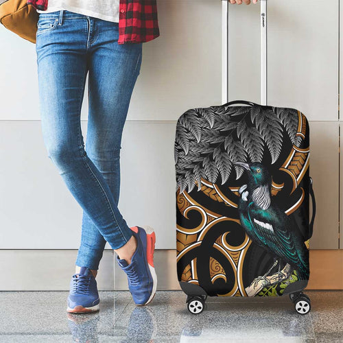 Aotearoa Kowhai Tui Bird Luggage Cover Maori Ngaru With Silver Fern