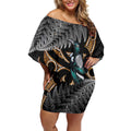 Aotearoa Kowhai Tui Bird Off Shoulder Short Dress Maori Ngaru With Silver Fern