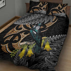 Aotearoa Kowhai Tui Bird Quilt Bed Set Maori Ngaru With Silver Fern