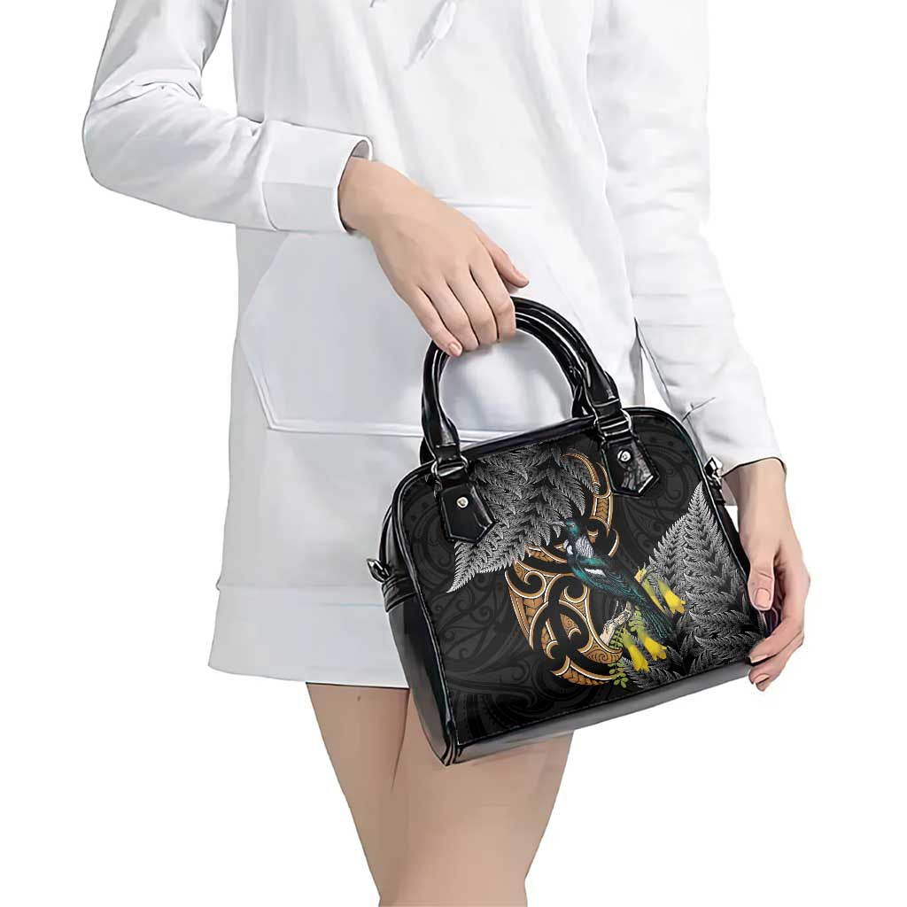 Aotearoa Kowhai Tui Bird Shoulder Handbag Maori Ngaru With Silver Fern