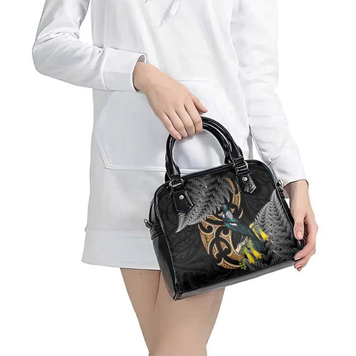 Aotearoa Kowhai Tui Bird Shoulder Handbag Maori Ngaru With Silver Fern