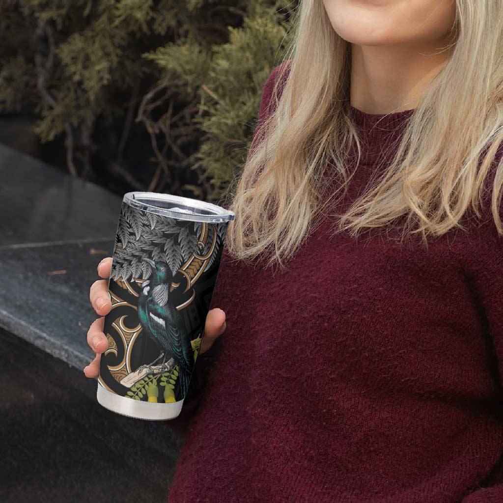 Aotearoa Kowhai Tui Bird Tumbler Cup Maori Ngaru With Silver Fern