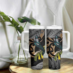 Aotearoa Kowhai Tui Bird Tumbler With Handle Maori Ngaru With Silver Fern