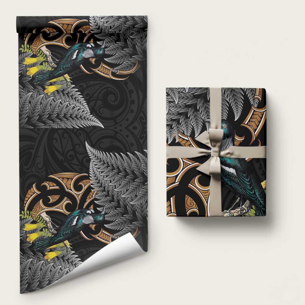 Aotearoa Kowhai Tui Bird Wrapping Paper Maori Ngaru With Silver Fern - Aussie Hoodie