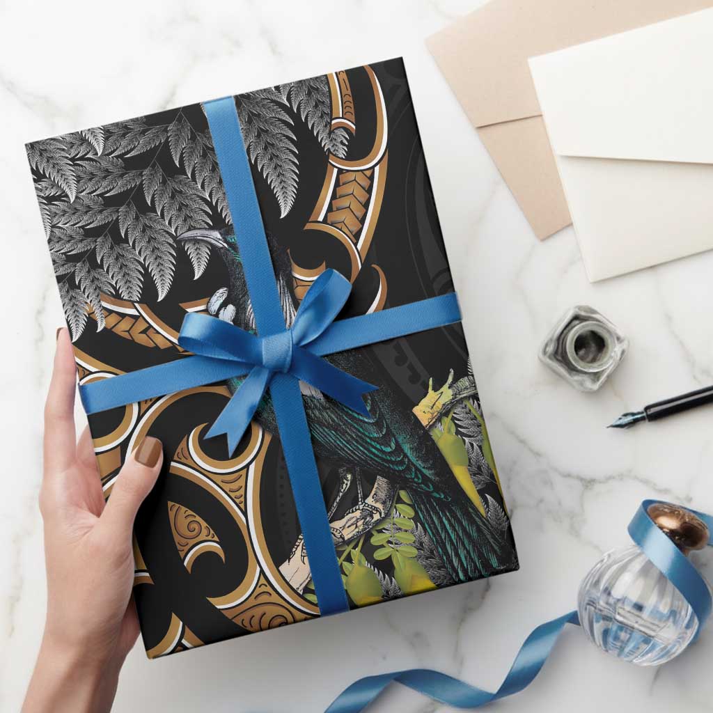 Aotearoa Kowhai Tui Bird Wrapping Paper Maori Ngaru With Silver Fern - Aussie Hoodie