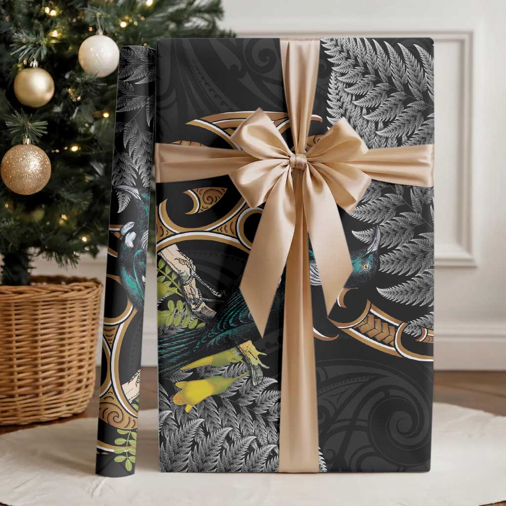 Aotearoa Kowhai Tui Bird Wrapping Paper Maori Ngaru With Silver Fern - Aussie Hoodie