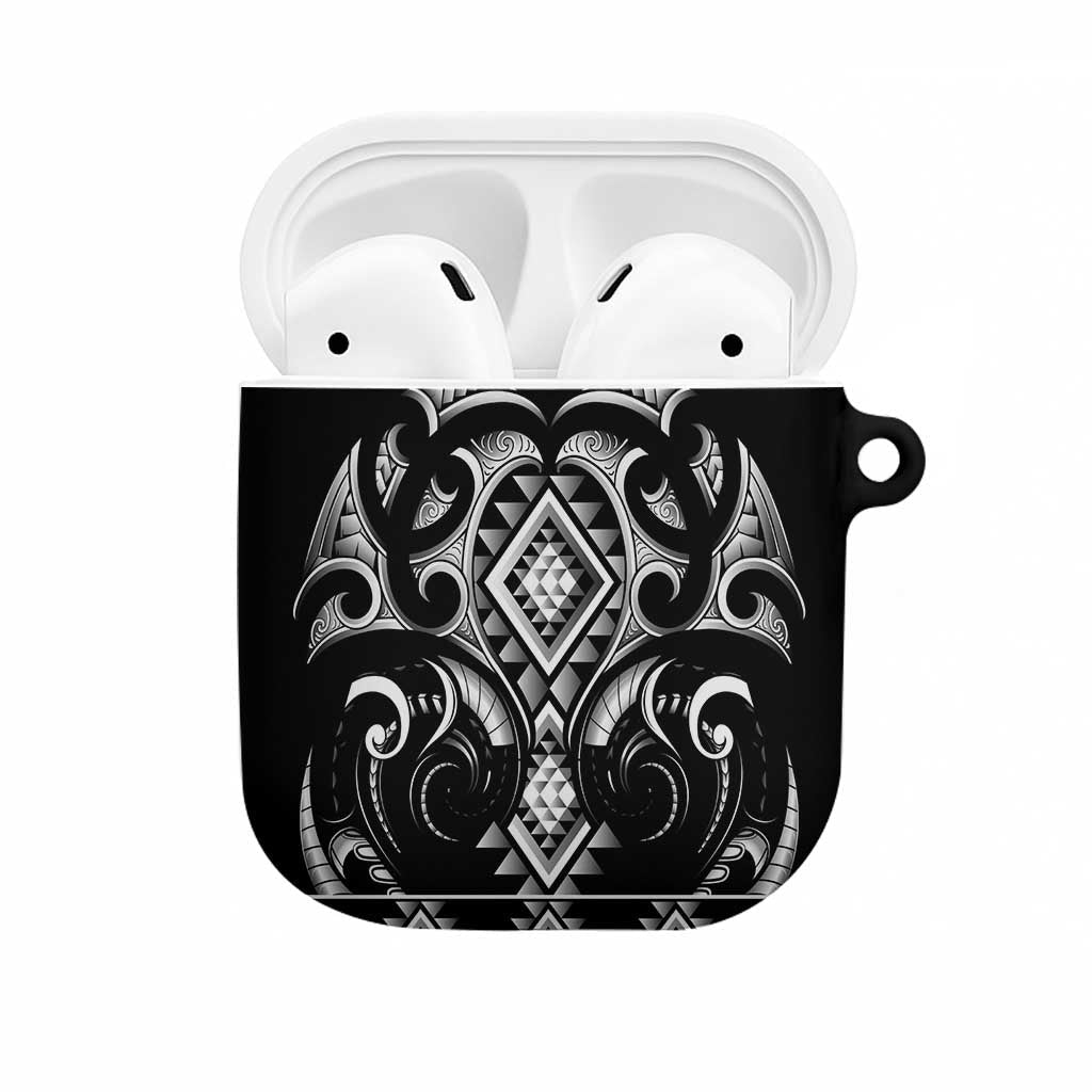 Black Ngaru Taniko With Aotearoa Maori Tattoo AirPods Case - Aussie Hoodie