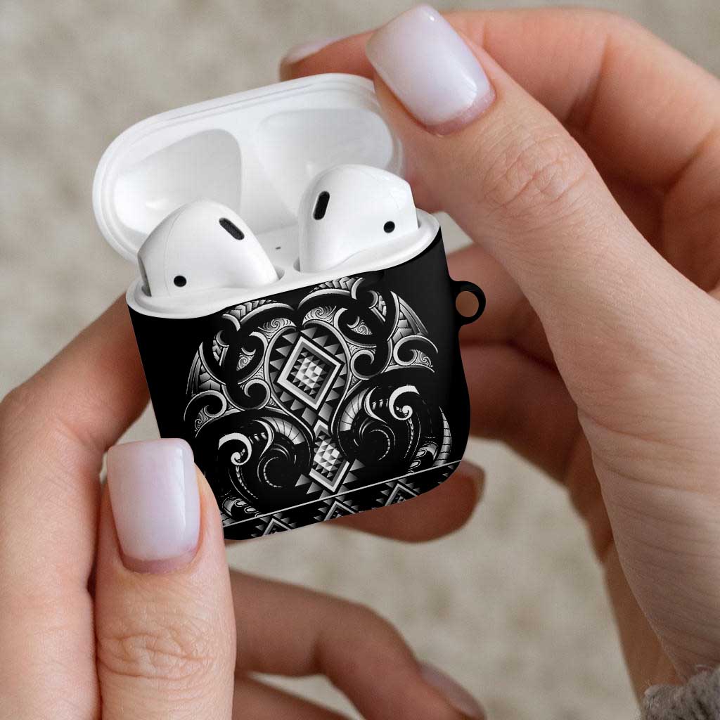 Black Ngaru Taniko With Aotearoa Maori Tattoo AirPods Case - Aussie Hoodie