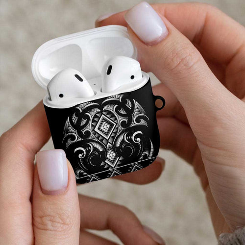 Black Ngaru Taniko With Aotearoa Maori Tattoo AirPods Case - Aussie Hoodie