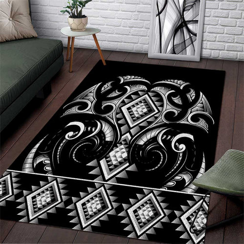 Black Ngaru Taniko With Aotearoa Maori Tattoo Area Rug