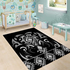 Black Ngaru Taniko With Aotearoa Maori Tattoo Area Rug