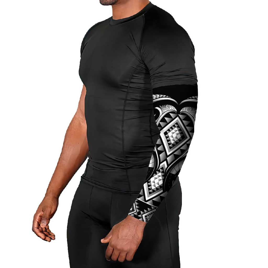 Black Ngaru Taniko With Aotearoa Maori Tattoo Arm Sleeves - Aussie Hoodie