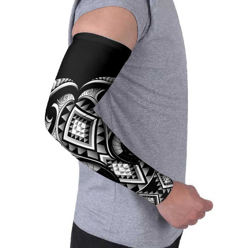 Black Ngaru Taniko With Aotearoa Maori Tattoo Arm Sleeves - Aussie Hoodie