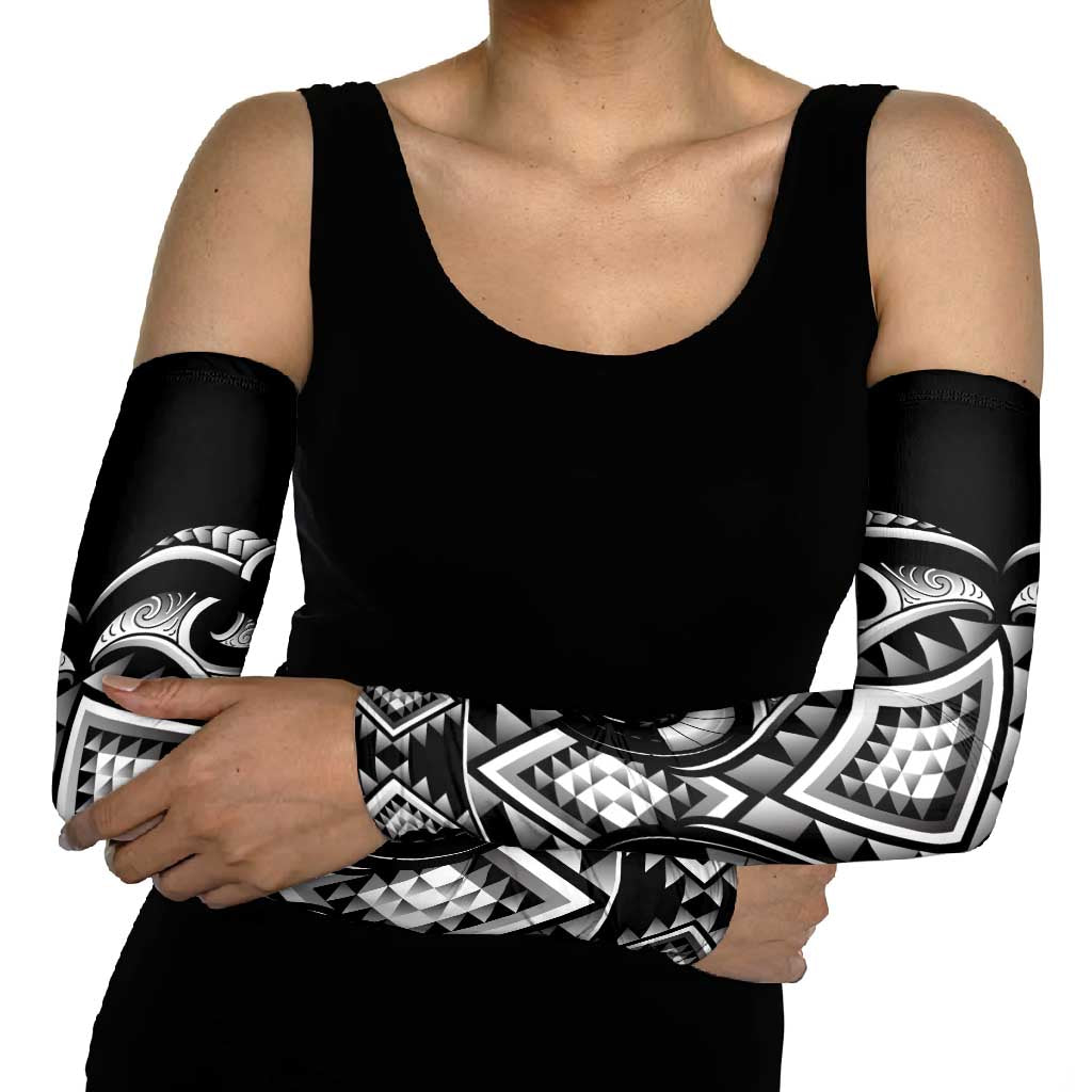Black Ngaru Taniko With Aotearoa Maori Tattoo Arm Sleeves - Aussie Hoodie