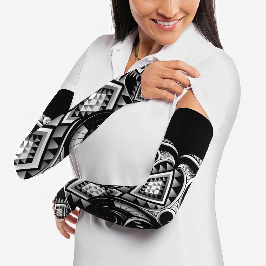 Black Ngaru Taniko With Aotearoa Maori Tattoo Arm Sleeves - Aussie Hoodie