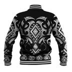 Black Ngaru Taniko With Aotearoa Maori Tattoo Baseball Jacket