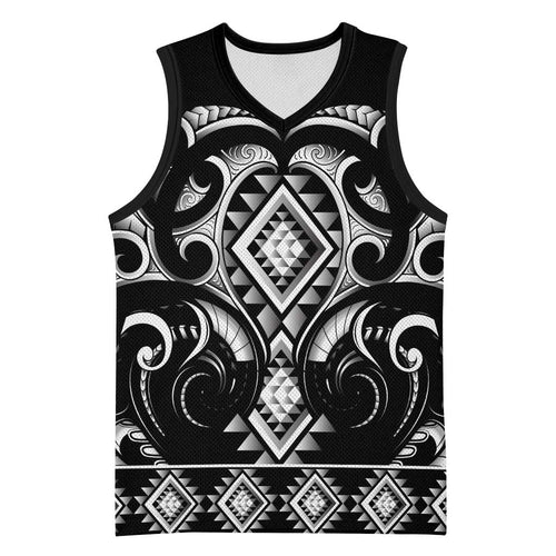 Black Ngaru Taniko With Aotearoa Maori Tattoo Basketball Jersey - Aussie Hoodie