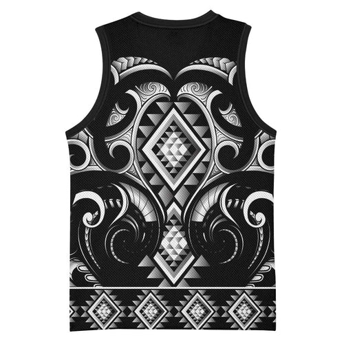 Black Ngaru Taniko With Aotearoa Maori Tattoo Basketball Jersey - Aussie Hoodie