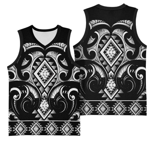 Black Ngaru Taniko With Aotearoa Maori Tattoo Basketball Jersey - Aussie Hoodie
