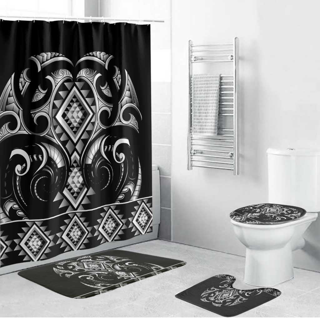 Black Ngaru Taniko With Aotearoa Maori Tattoo Bathroom Set - Aussie Hoodie