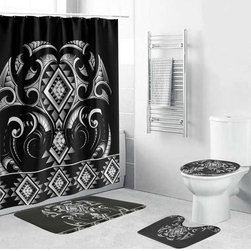 Black Ngaru Taniko With Aotearoa Maori Tattoo Bathroom Set - Aussie Hoodie