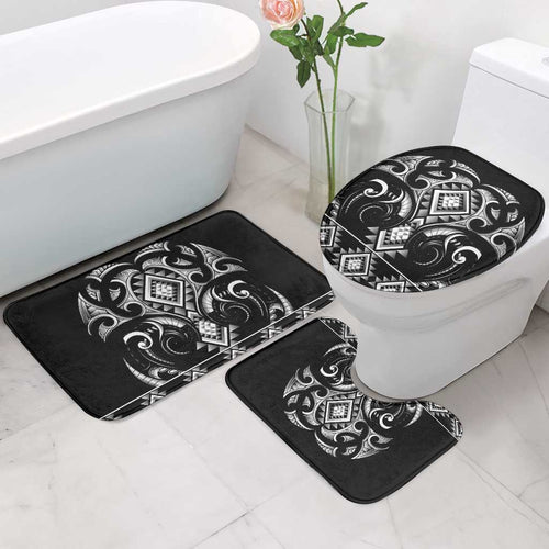Black Ngaru Taniko With Aotearoa Maori Tattoo Bathroom Set - Aussie Hoodie